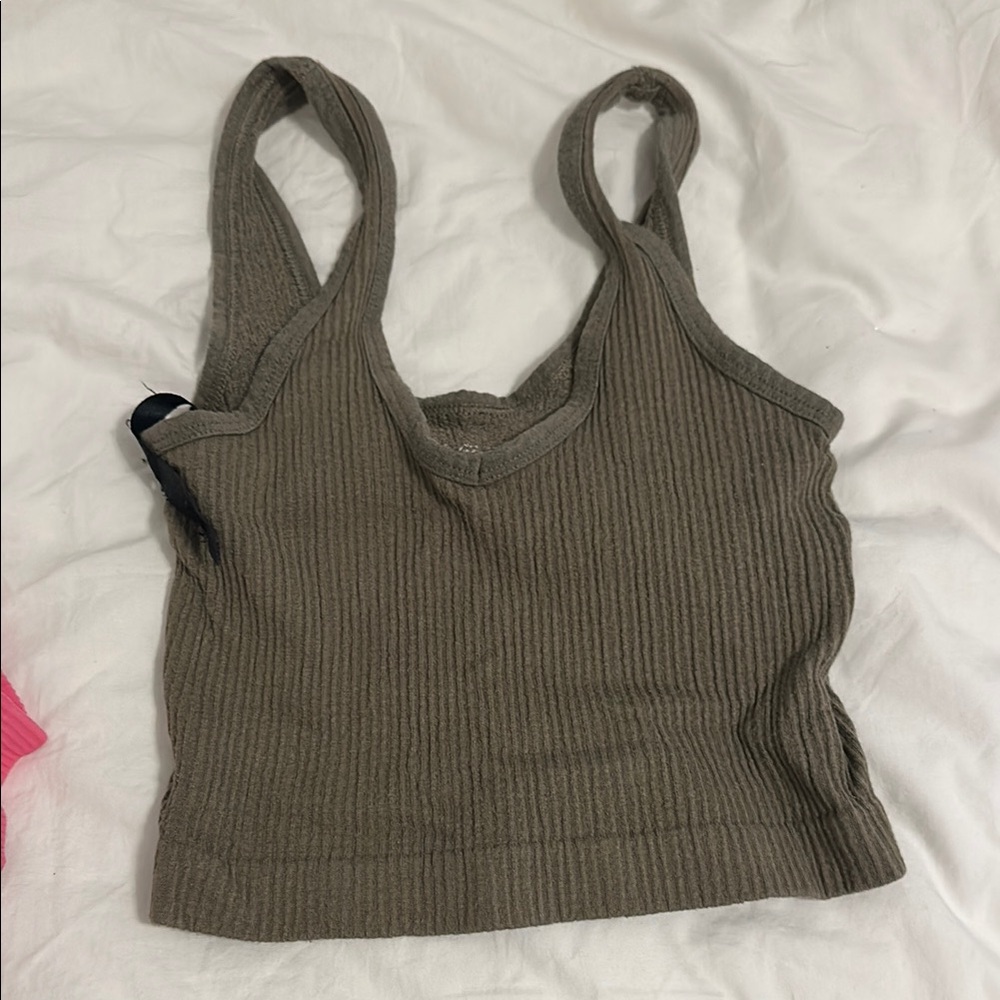 Urban Outfitters Green Ribbed Crop Tank Top